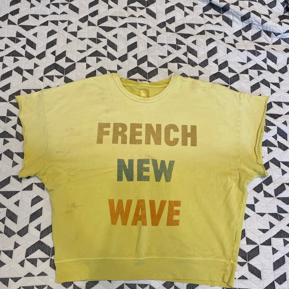 MOTHER Yellow Tee with FRENCH NEW WAVE Graphic Print